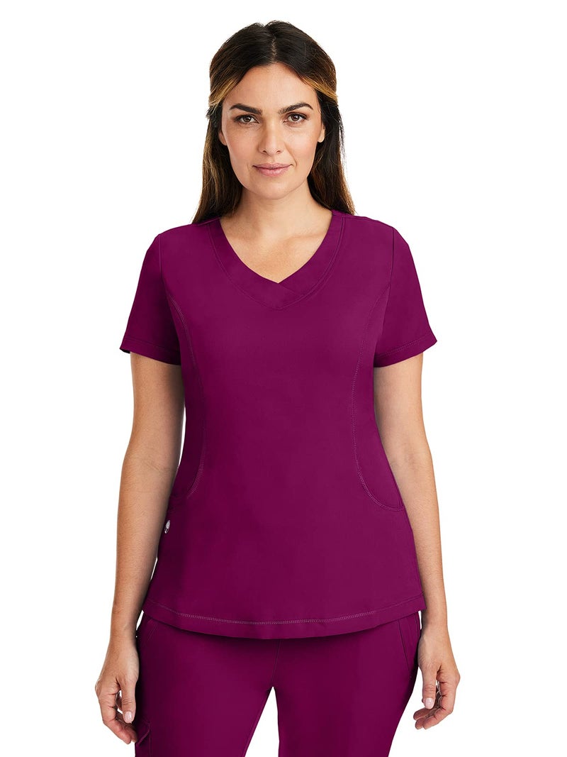 Healing Hands 4 Pocket Women Scrub Top V-Neck HH360 2264 Sloan Scrubs for Women Stretch Fabric Wine S - Image 1